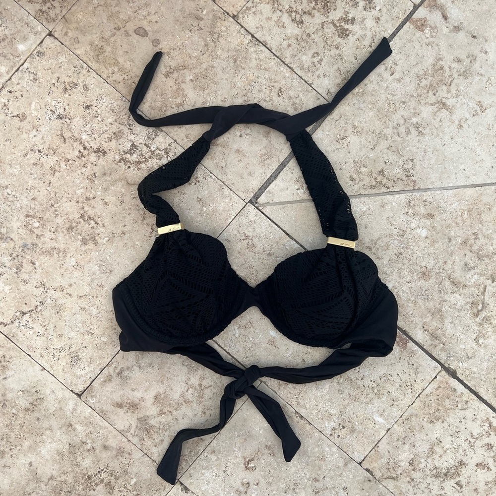 A.Che Halter Swim Bikini Top Black Knit
